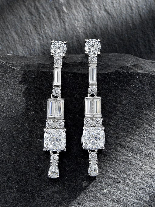 White [E 2153] 925 Sterling Silver High Carbon Diamond Geometric Luxury Cluster Earring